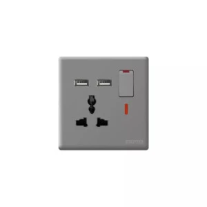 Kodtec Socket Single 3 Pin 2 USB Gray KT-95MT-USB-SO