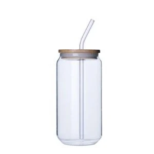 Borosilicate Glass Cup 500ml with Bamboo Lid and Glass Straw